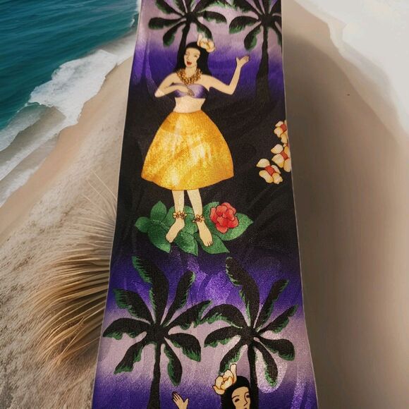 Steven Harris Mens Hula Dancer Hawaii Palm Tree Sunset Beach Tie Hand Made - Picture 4 of 14